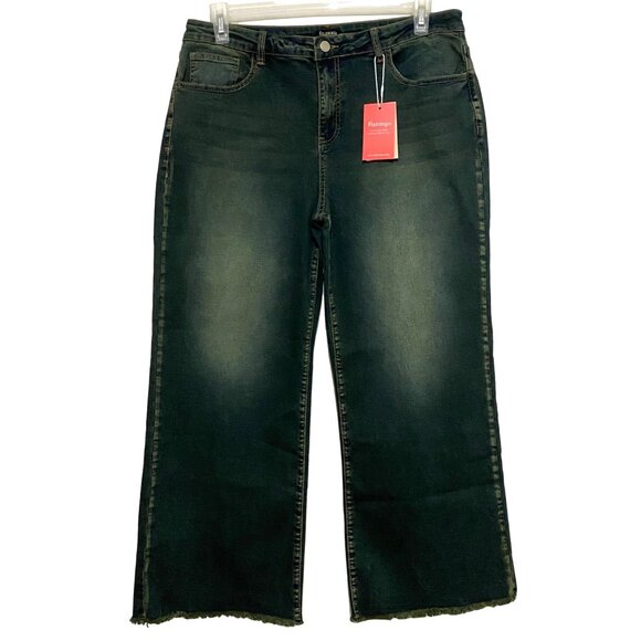 Flamingo Wide Leg Jeans 2XL Blue Plus Size Boho Hippie Curvy Dark Feminine - Picture 1 of 4